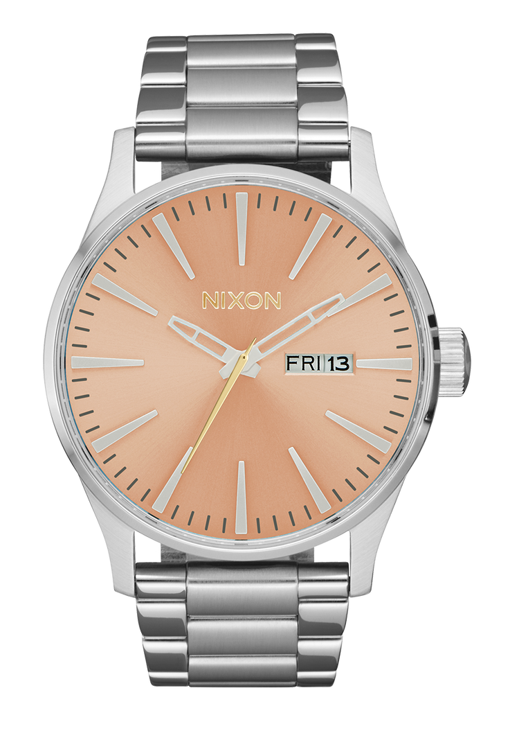 
Nixon Sentry Stainless Steel Watch - Analog - Silver / Coral - View 1