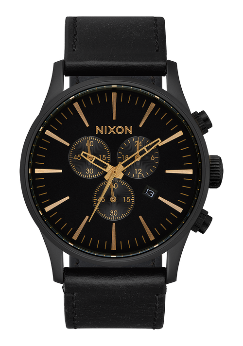 Sentry Chrono Leather - Matte Black / Gold / Black