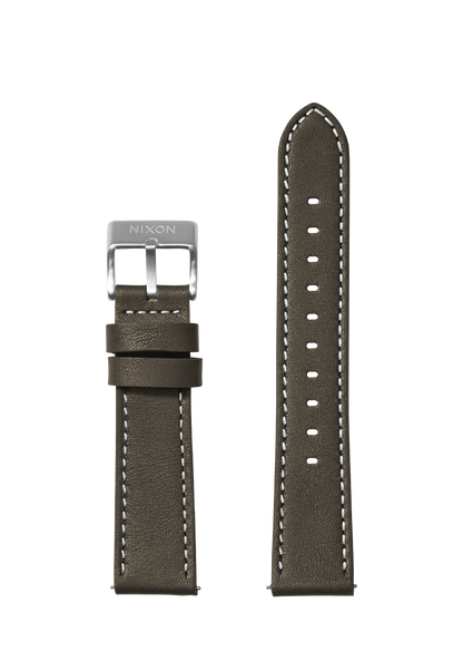 20mm Stitched Leather Band - Dark Olive View 1