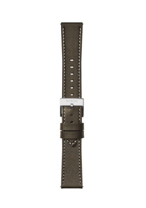 20mm Stitched Leather Band - Dark Olive